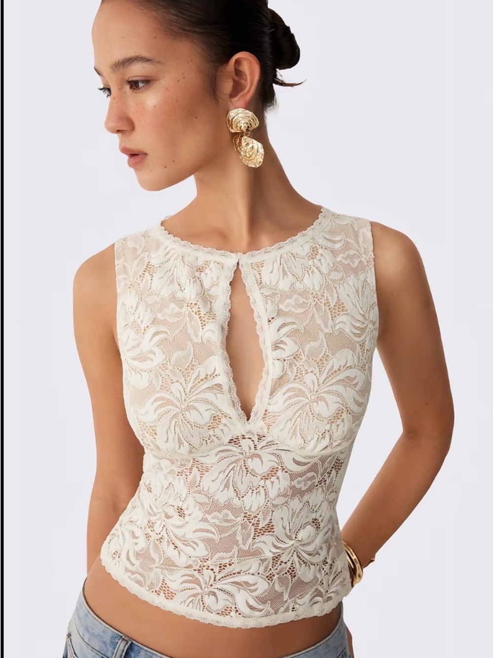 Cider Ladies Cream Lace Sleeveless Blouse Size XXS New Sheer Shirt Top